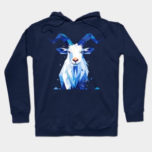 Geometrical Blue Mountain Goat. Adorable Mosaic Cute Kawaii Simple Animal Hoodie